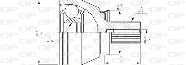 OPEN PARTS Шарнирный комплект, приводной вал CVJ5713.10